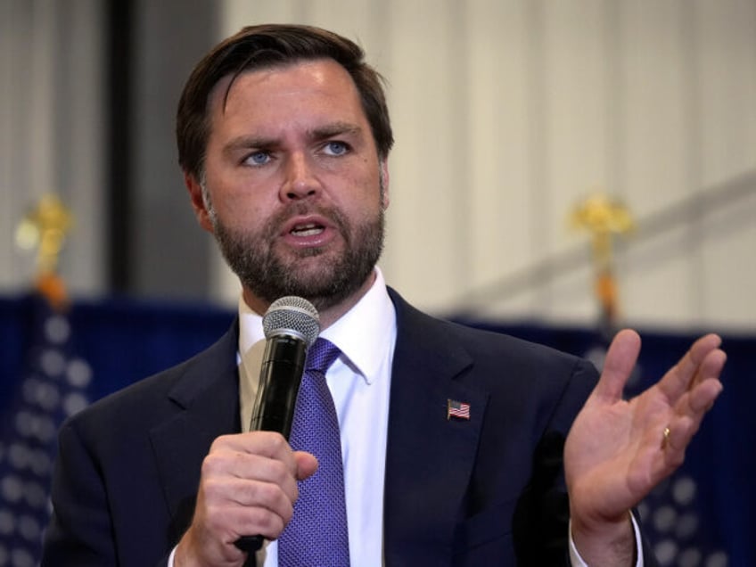 Republican vice presidential nominee Sen. JD Vance, R-Ohio, speaks during a town hall meet