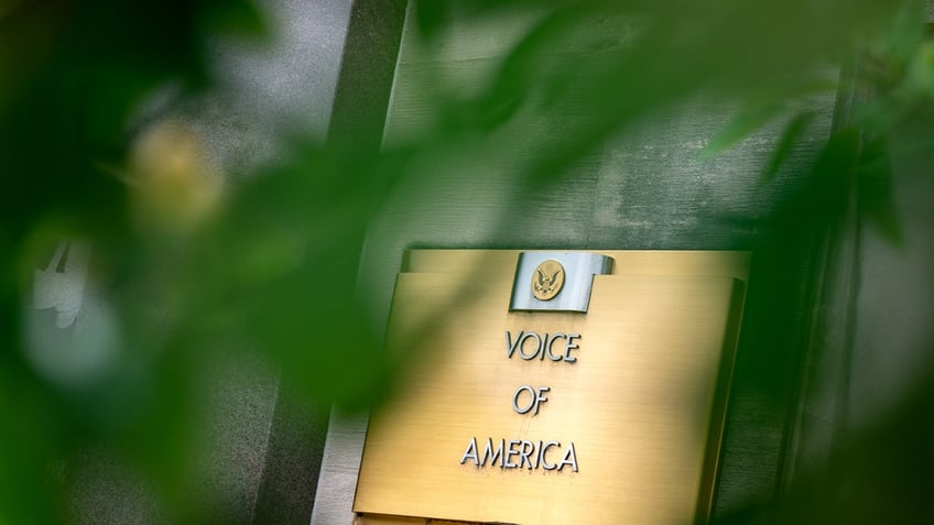 Golden plaque sign of Voice of America building