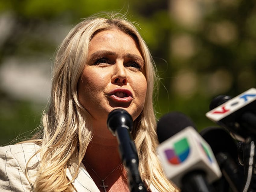 Karoline Leavitt, national press secretary for the Trump campaign, speaks during a news co