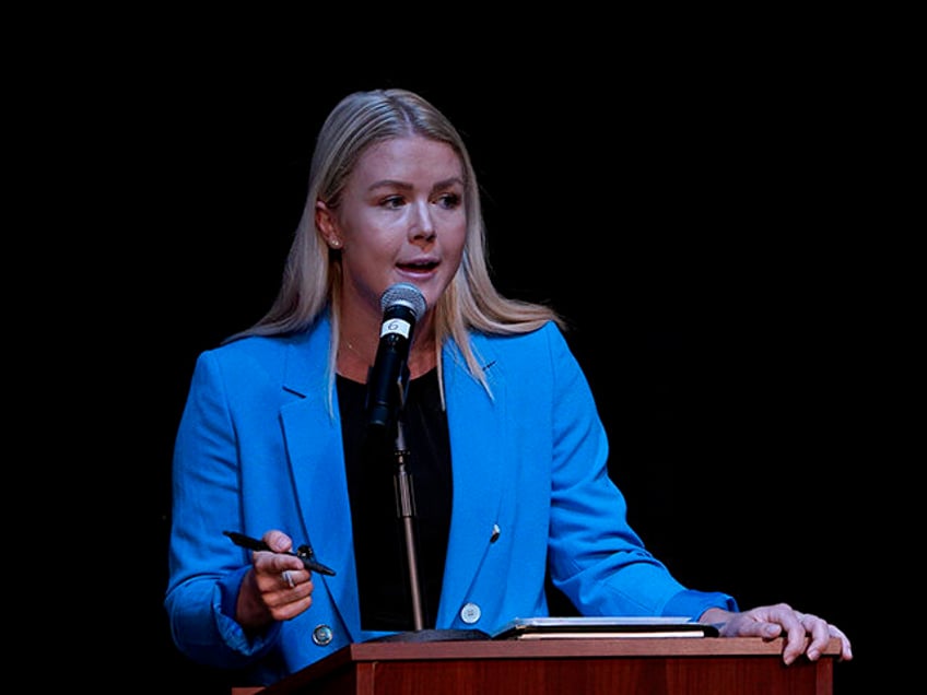 New Hampshire Republican 1st Congressional District Candidate Karoline Leavitt speaks during a debate, Thursday, Sept. 8, 2022, in Henniker, N.H. (AP Photo/Mary Schwalm)