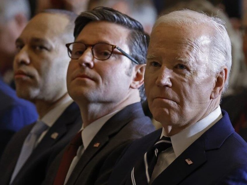 U.S. President Joe Biden, Speaker of the House Mike Johnson (R-LA) and House Minority Lead