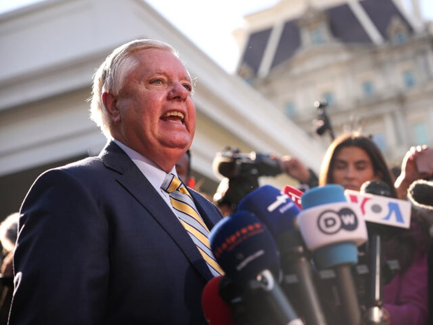 U.S. Sen. Lindsey Graham (R-SC) speaks to reporters outside of the White House on February