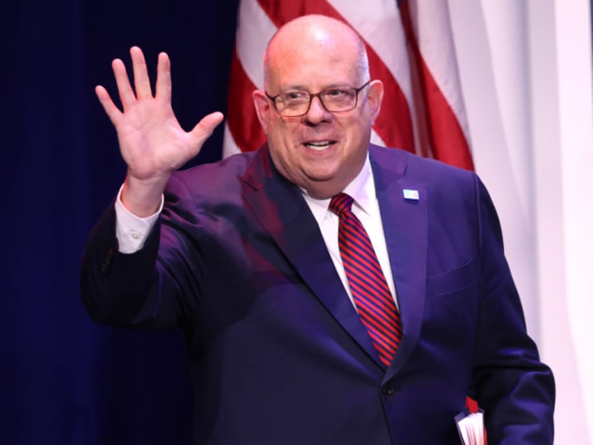 LAS VEGAS, NEVADA - NOVEMBER 18: Maryland Governor Larry Hogan speaks to guests at the Republican Jewish Coalition Annual Leadership Meeting on November 18, 2022 in Las Vegas, Nevada. The meeting comes on the heels of former President Donald Trump becoming the first candidate to declare his intention to seek the GOP nomination in the 2024 presidential race. (Photo by Scott Olson/Getty Images)