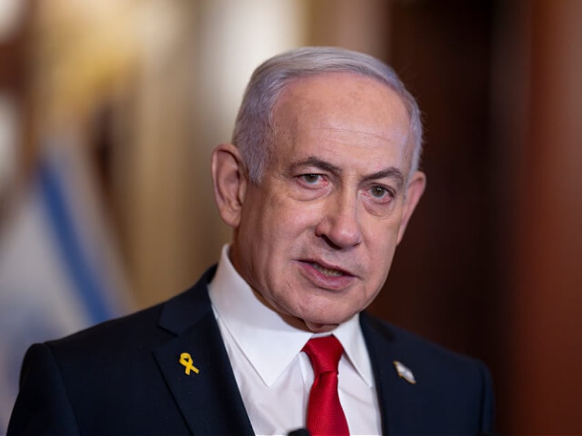 Israeli Prime Minister Benjamin Netanyahu speaks to reporters after meeting with Speaker o