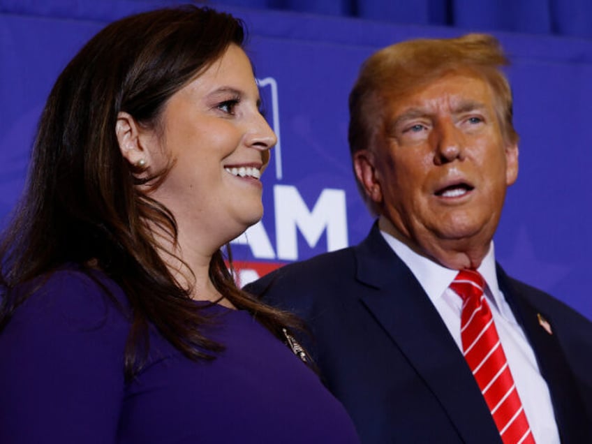 Rep. Elise Stefanik (R-NY) (L) joins Republican presidential candidate and former Presiden