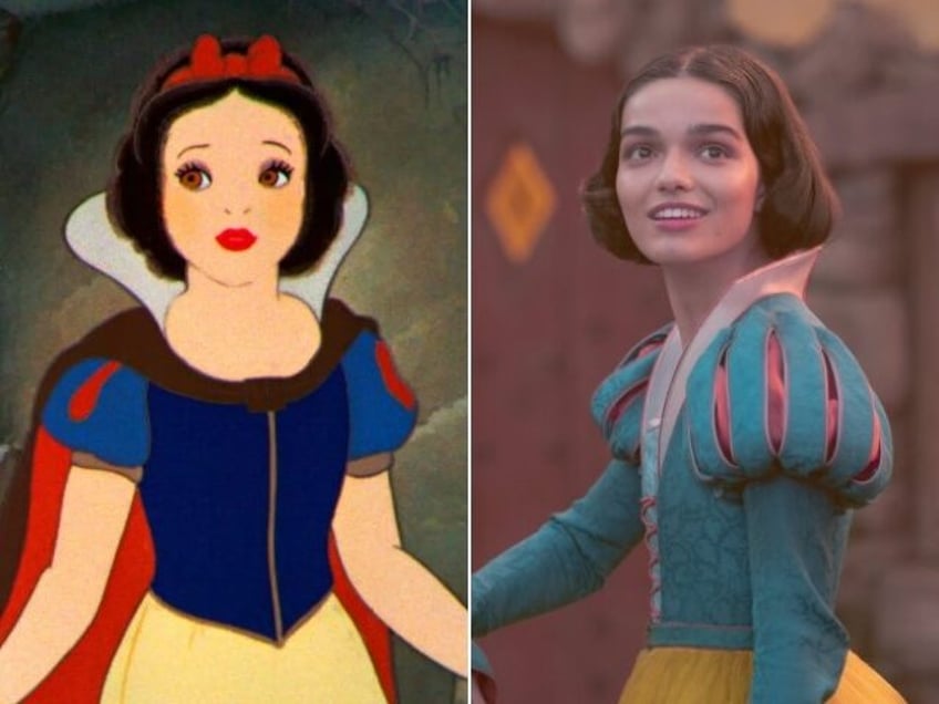 Right: Rachel Zegler as "Snow White."