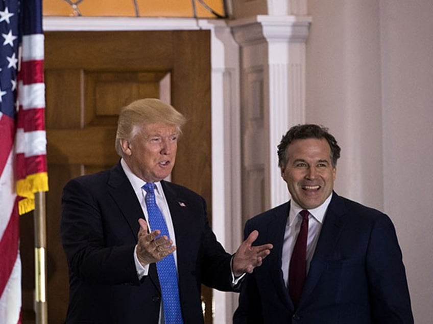 BEDMINSTER TOWNSHIP, NJ - NOVEMBER 20: (L to R) President-elect Donald Trump and David McCormick, president of the management committee at Bridgewater Associates, pose for a photo before their meeting at Trump International Golf Club, November 20, 2016 in Bedminster Township, New Jersey. Trump and his transition team are in the process of filling cabinet and other high level positions for the new administration. (Photo by Drew Angerer/Getty Images)