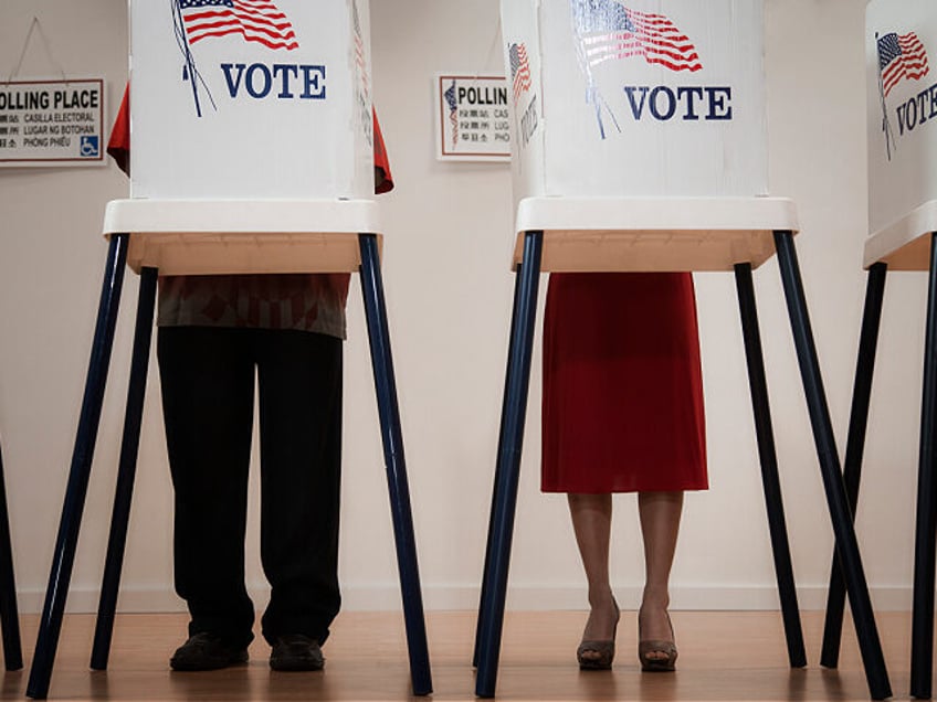 Voters voting in polling place - stock photo