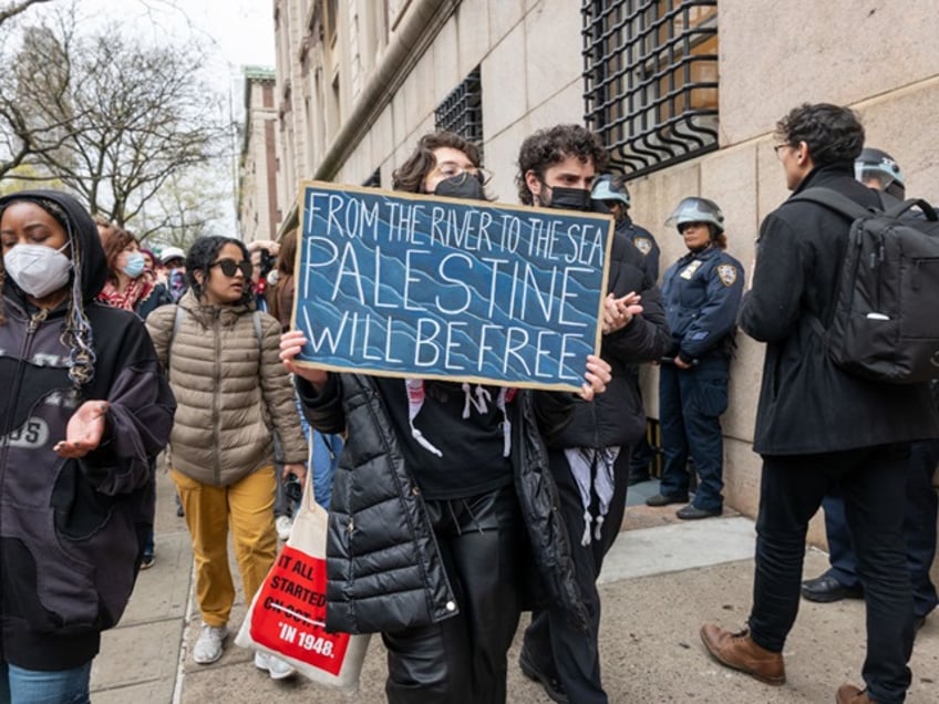 Johnson Antisemitism - NEW YORK, NEW YORK - APRIL 18: Students and pro-Palestinian activists gather outside of Columbia University to protest the university's stance on Israel on April 18, 2024 in New York City. The protests come after numerous students were arrested earlier in the day after setting up tents on the university lawn in support of Gaza. (Photo by Spencer Platt/Getty Images)