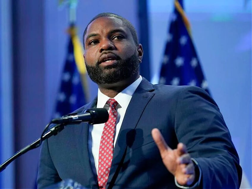 Rep. Byron Donalds, R-Fla., introduces former President Donald Trump to speak at the Moms for Liberty meeting in Philadelphia, Friday, June 30, 2023. (AP Photo/Matt Rourke)