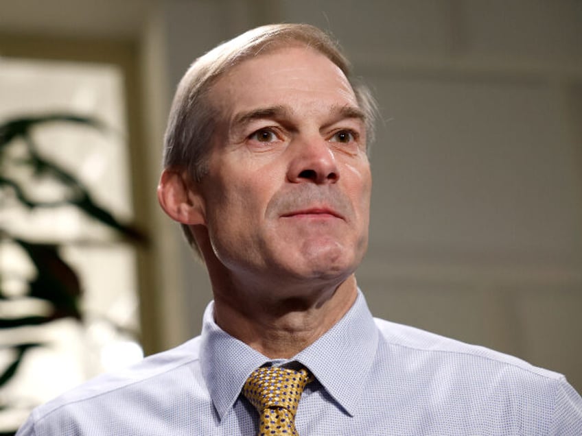 U.S. Rep. Jim Jordan (R-OH) speaks to the media as he leaves a closed-door House Republica