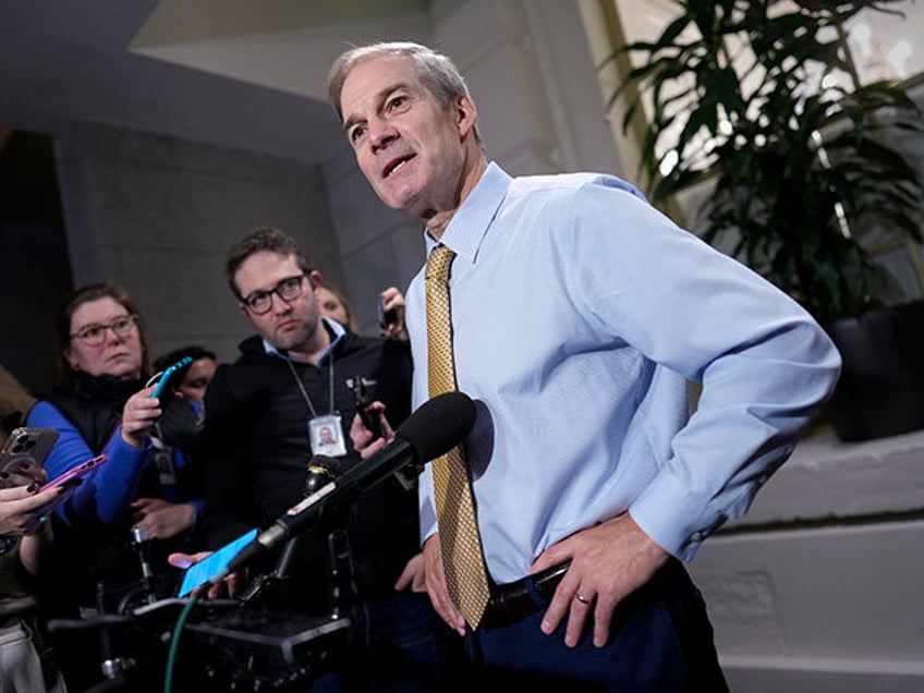 Rep. Jim Jordan, R-Ohio, talks with reporters after House Republicans dropped him as their