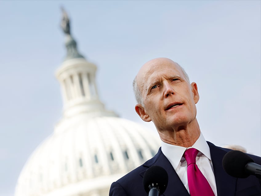 WASHINGTON, DC - MAY 11: Sen. Rick Scott (R-FL) speaks on border security and Title 42 dur