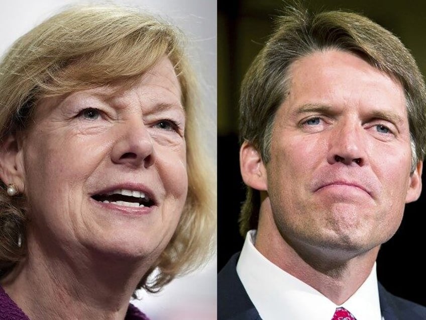 This combo image shows Sen. Tammy Baldwin, D-Wis., left, on Jan. 25, 2024, in Superior, Wi