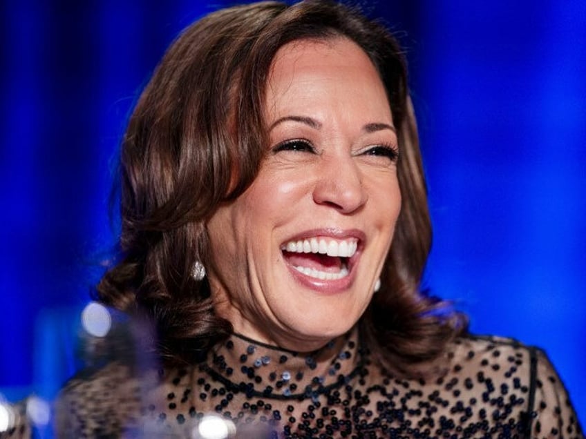 US Vice President Kamala Harris looks on during the White House Correspondents' Assoc