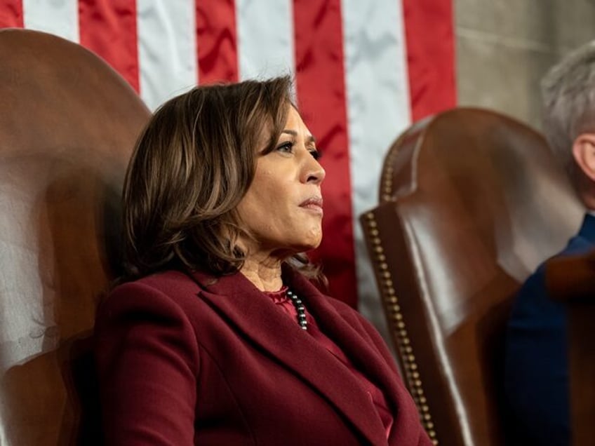 Vice President Kamala Harris listens as President Joe Biden delivers his State of the Unio