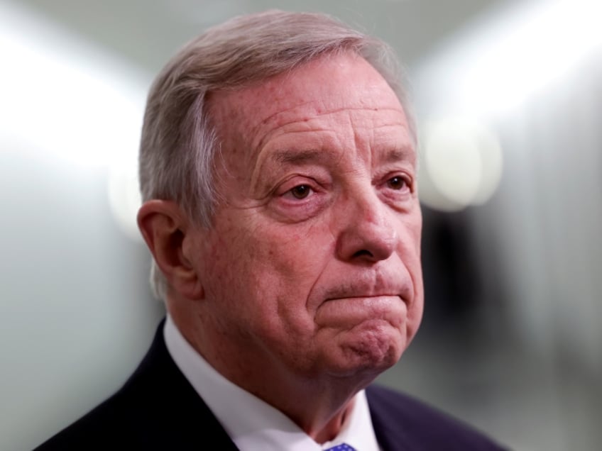 WASHINGTON, DC - APRIL 04: U.S. Senate Judiciary Committee Chairman Richard Durbin (D-IL) speaks to the media after a meeting to vote on Supreme Court nominee Ketanji Brown Jackson on Capitol Hill April 4, 2022 in Washington, DC. The committee voted 11-11, prompting Senate Majority Leader Chuck Schumer to use a procedural move to advance Jackson's nomination. A confirmation vote from the full Senate will come later this week. (Photo by Kevin Dietsch/Getty Images)