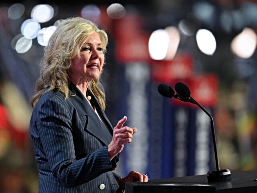 Tennessee Senator Marsha Blackburn speaks during the first day of the 2024 Republican Nati