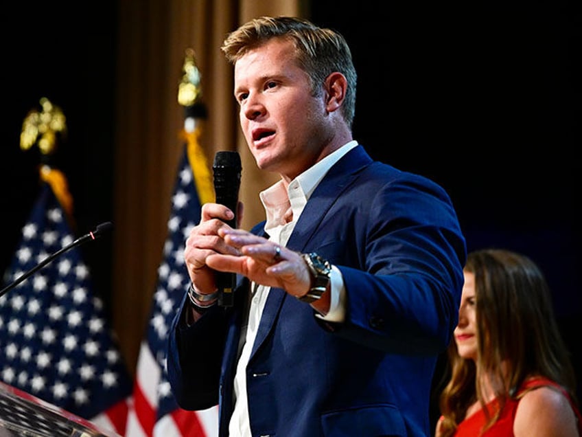 Republican Montana Senate candidate Tim Sheehy speaks during an election night watch party