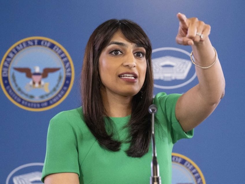 Houthi Iran - Pentagon spokeswoman Sabrina Singh speaks during a media briefing at the Pentagon, Thursday, May 4, 2023, in Washington. (Alex Brandon/AP)