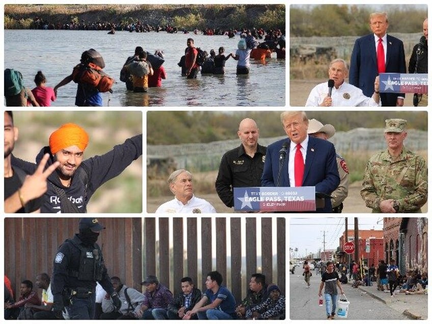 Former President Donald Trump and Texas Governor Greg Abbott speak at the border in Eagle