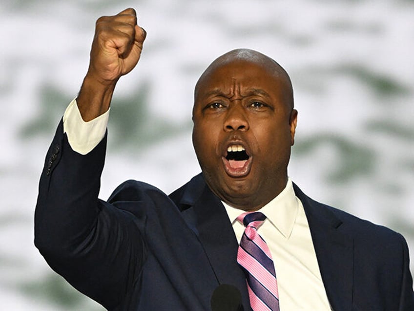 US Senator Tim Scott, Republican of South Carolina, speaks during the first day of the 202