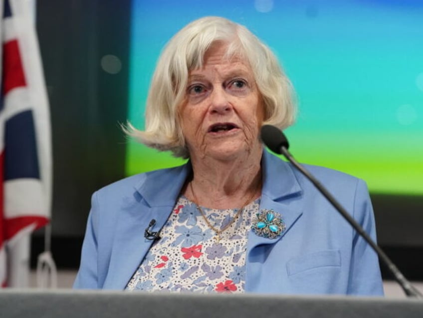 Ann Widdecombe speaking during a Reform UK General Election campaign launch in Westminster