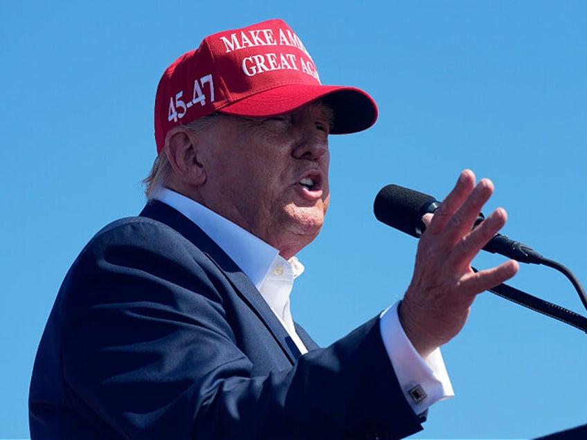 Republican presidential candidate former President Donald Trump speaks at a campaign rally