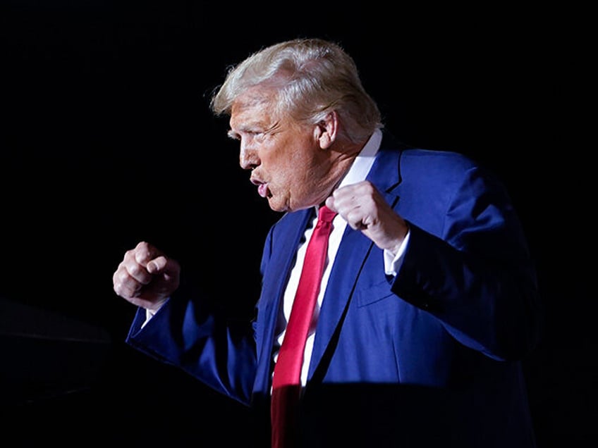 Former President Donald Trump arrives to speak at a campaign rally in Hialeah, Fla., Wednesday, Nov. 8, 2023. (AP Photo/Lynne Sladky)