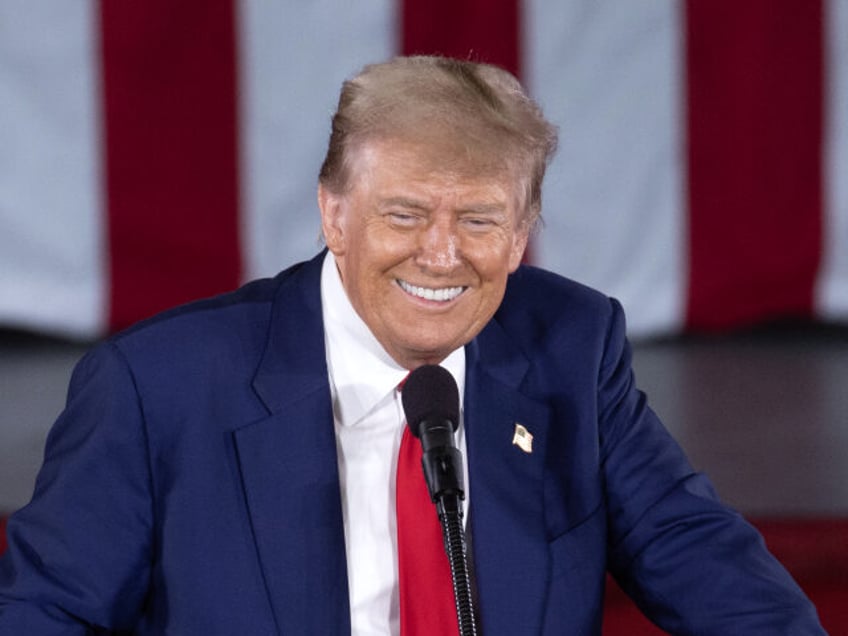 Former U.S. President Donald Trump speaks at a campaign rally on May 01, 2024 in Waukesha,