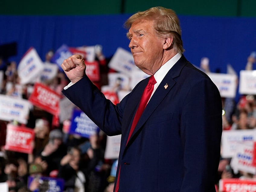 Republican presidential candidate former President Donald Trump arrives at a campaign rall