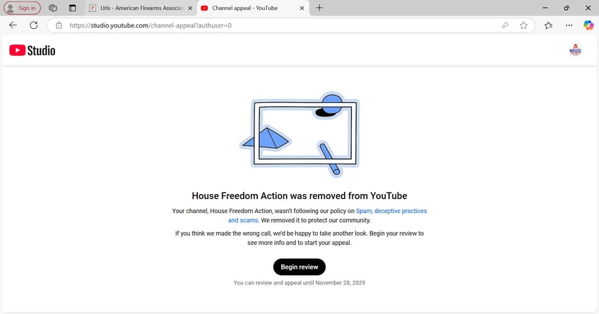 exclusive youtube removes house freedom actions page alleges spam deceptive practices or scams