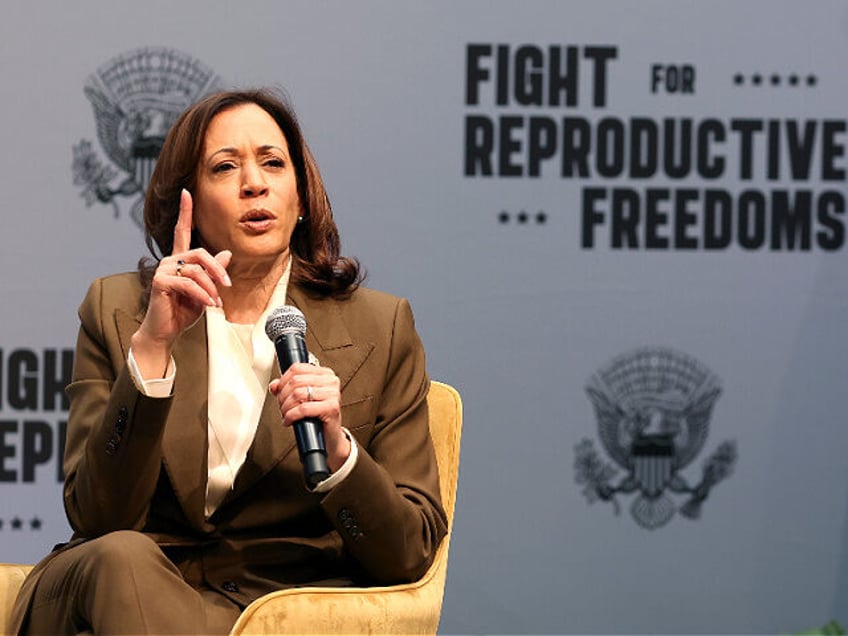 SAN JOSE, CALIFORNIA - JANUARY 29: U.S. Vice President Kamala Harris speaks in conversatio