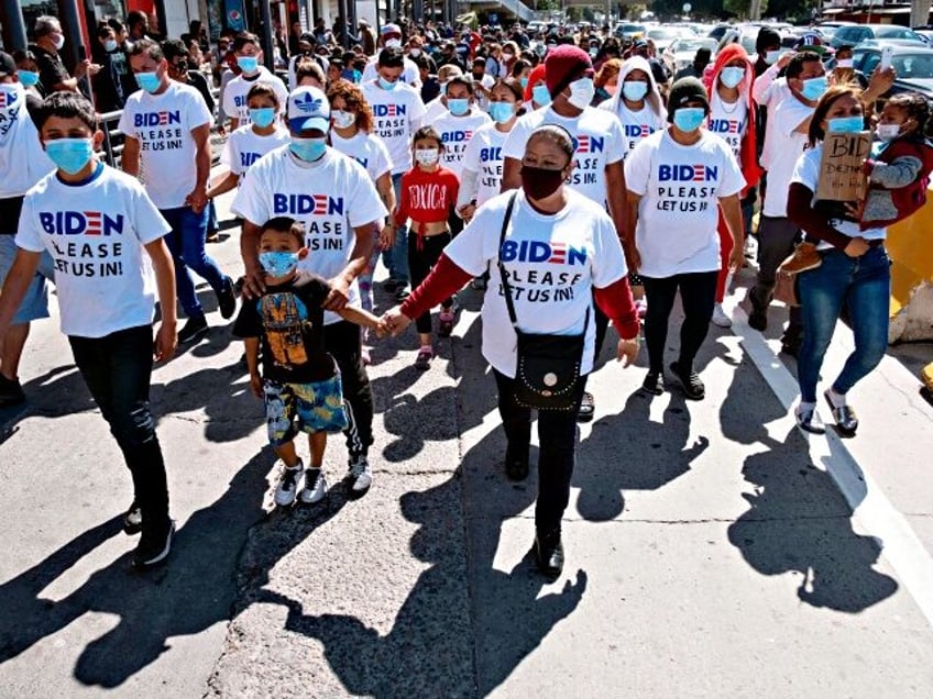 Migrants hold a demonstration demanding clearer United States migration policies, at San Y