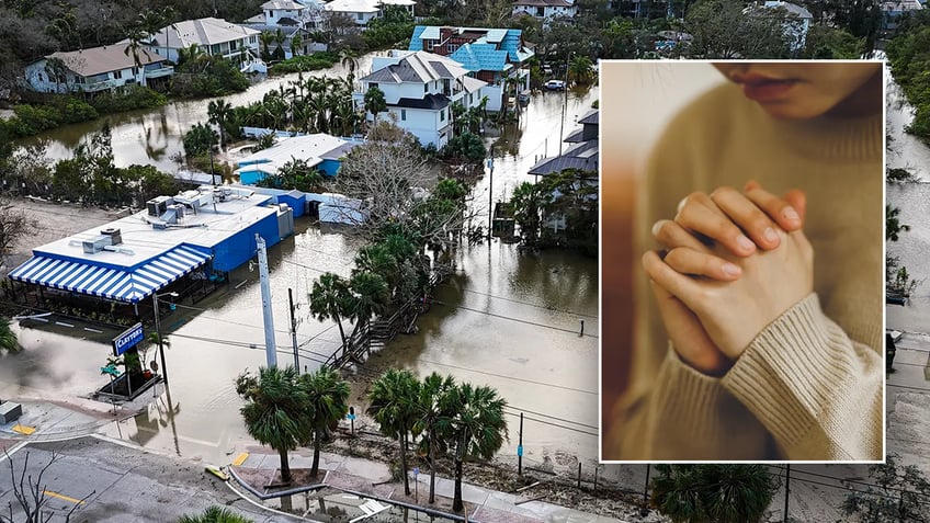 Hurricane Milton damage and praying hands