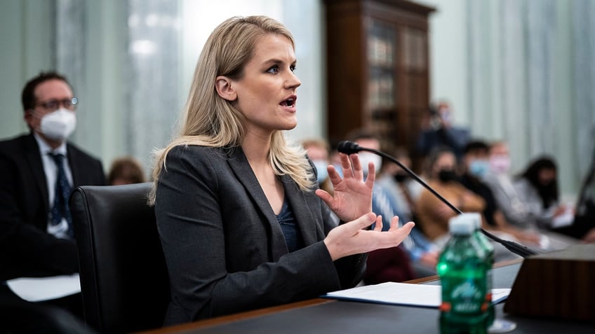 Frances Haugen testifies during a Senate Committee on Commerce, Science, and Transportation hearing entitled "Protecting Kids Online: Testimony from a Facebook Whistleblower" on Capitol Hill in October in Washington, D.C. 