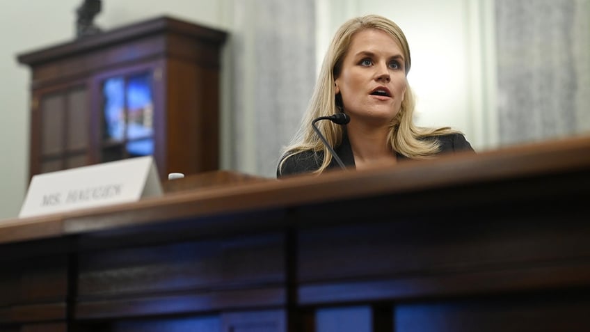 Facebook whistleblower Frances Haugen appears before the Senate Commerce, Science, and Transportation Subcommittee during a hearing entitled "Protecting Kids Online: Testimony from a Facebook Whistleblower" at the Russell Senate Office Building in October in Washington, D.C.