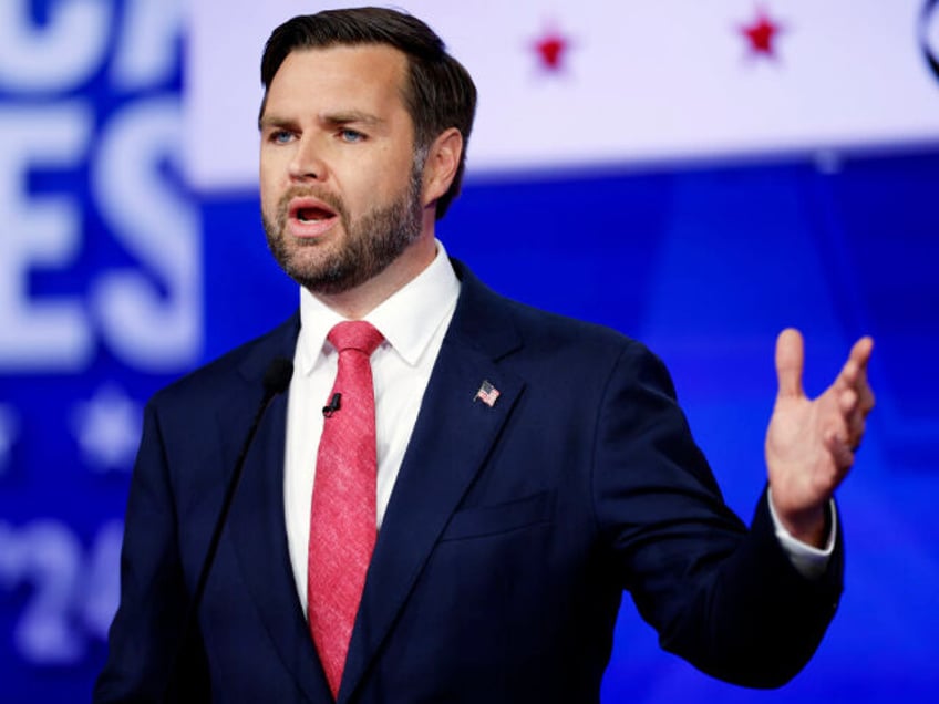 Republican vice presidential candidate Sen. JD Vance (R-OH) participates in a debate at th