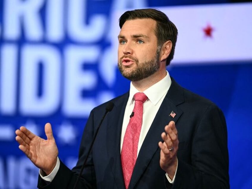 US Senator and Republican vice presidential candidate J.D. Vance speaks during the Vice Pr