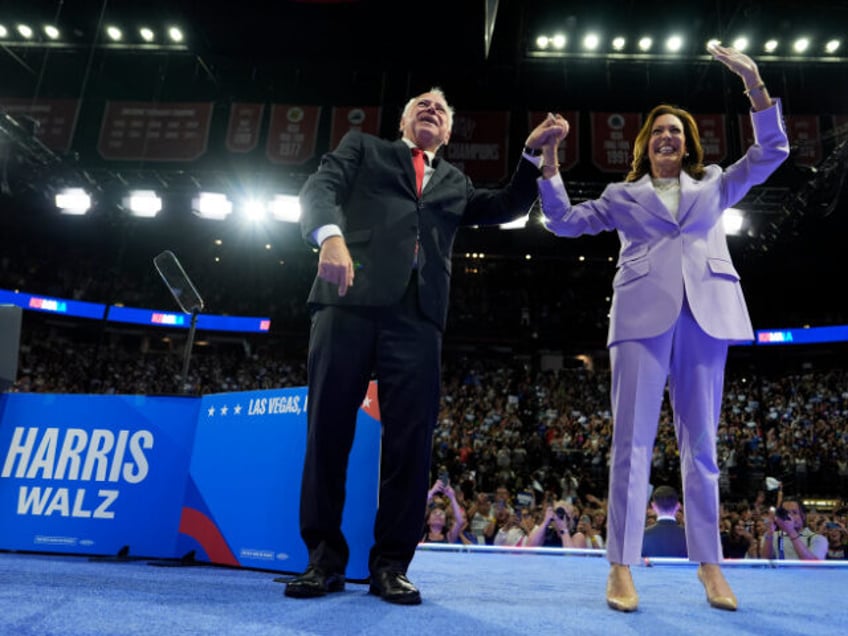 Democratic presidential nominee Vice President Kamala Harris, right, and running mate Minn