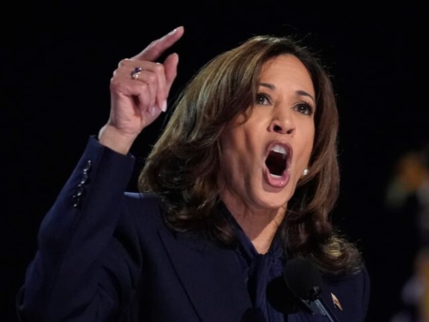 Democratic presidential nominee Vice President Kamala Harris speaks during the Democratic