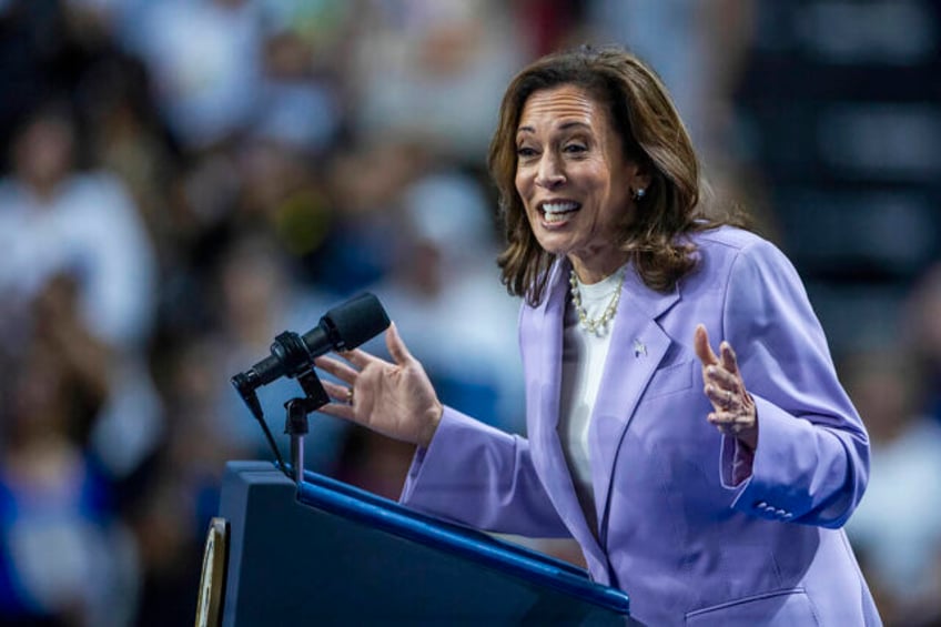 Vice President Kamala Harris speaks to supporters during a campaign rally at UNLV's T