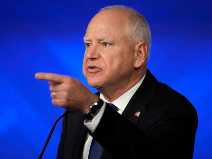 Democratic vice presidential nominee Minnesota Gov. Tim Walz speaks during a vice presiden