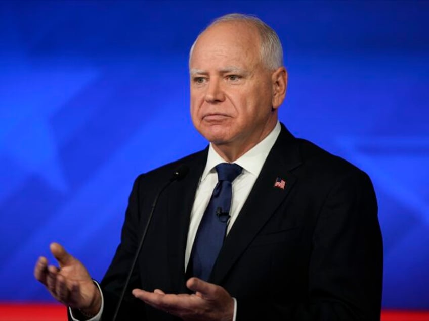 Democratic vice presidential nominee Minnesota Gov. Tim Walz speaks during a vice presiden