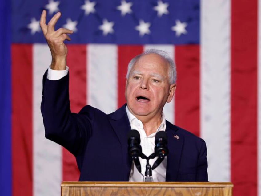 Democratic vice presidential candidate Minnesota Gov. Tim Walz speaks at a campaign event,