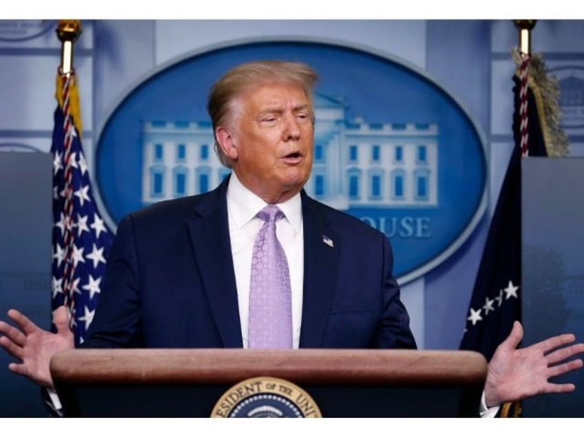 President Donald Trump speaks during a briefing with reporters in the James Brady Press Br