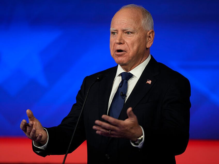 Democratic vice presidential nominee Minnesota Gov. Tim Walz speaks during a vice presiden