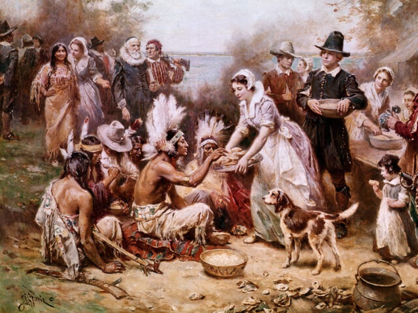 The First Thanksgiving by Jean Leon Gerome Ferris (Original Caption) Painting by J.L.M. Fe