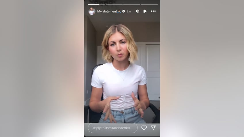 Miranda (Wilking) Derrick gives her statement on June 4 in an Instagram video.