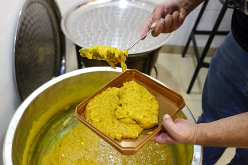 Traditional Beiruti dessert mufataka is packed into a plastic container